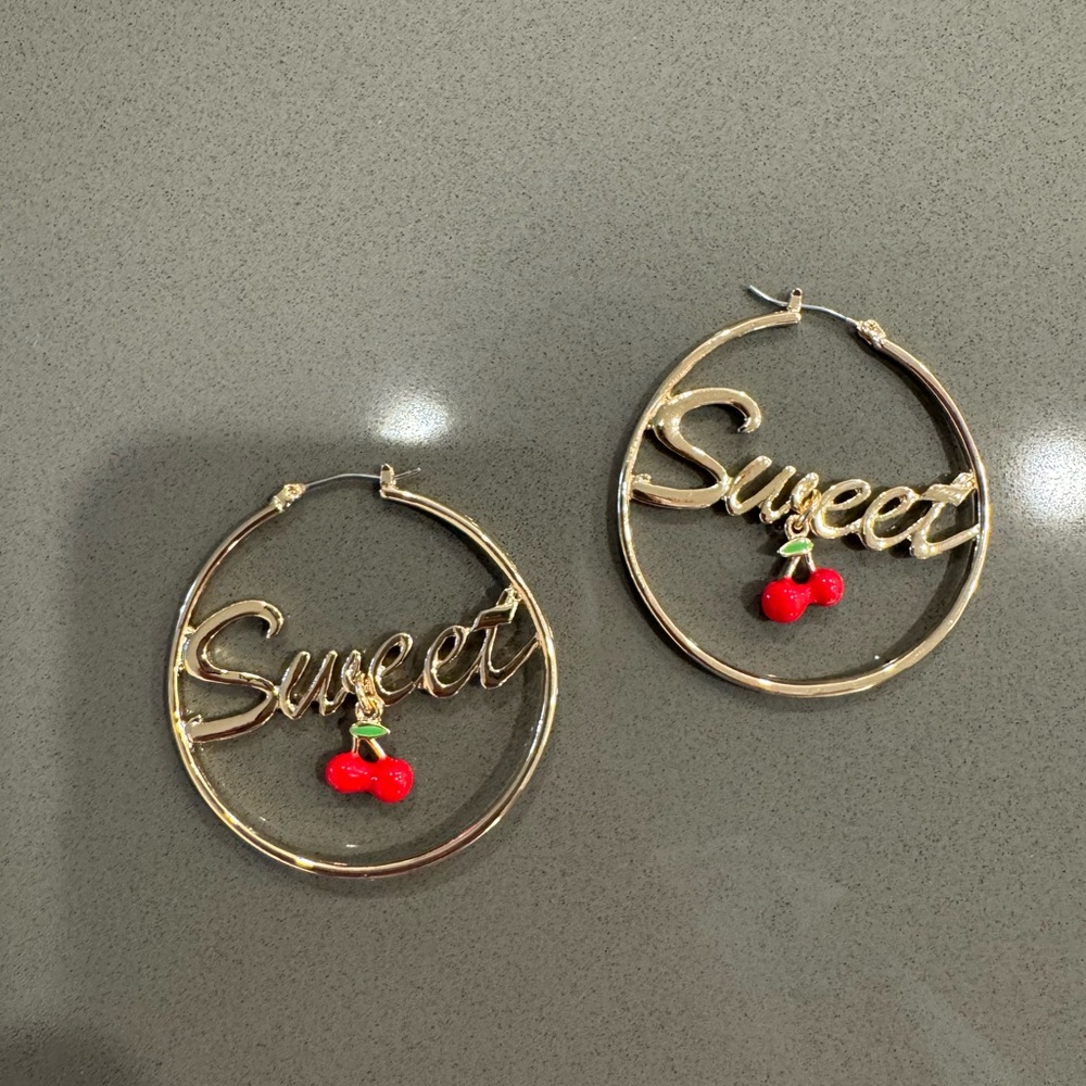 Betsey Johnson cherry sweet gold hoop earrings